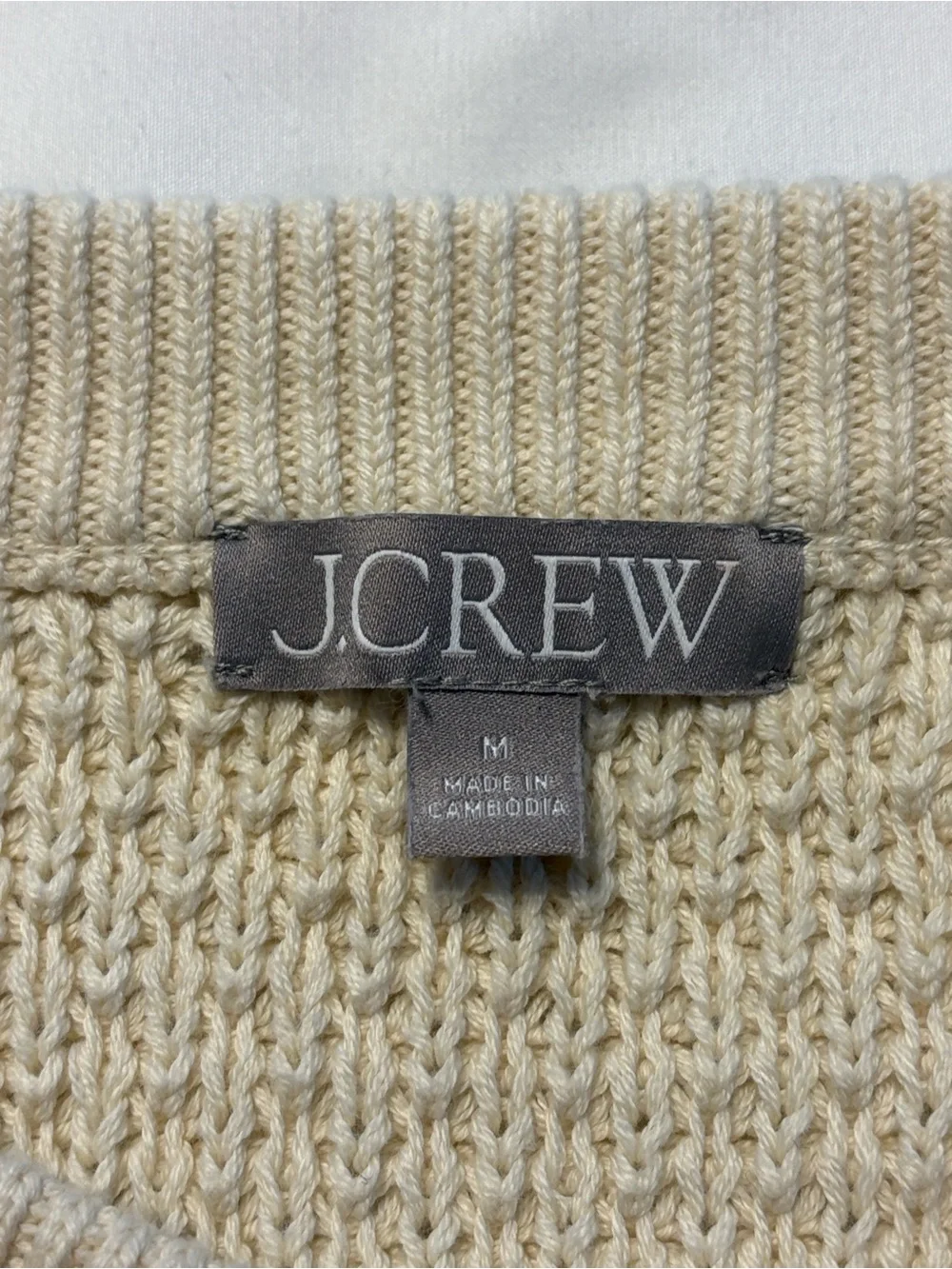 J. Crew Cable Knit Crewneck Sweater Medium Cream Relaxed Fit Fisherman Preppy